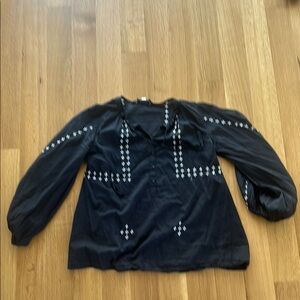 Emerson Fry Black Blouse with White Embroidery, great condition, size M